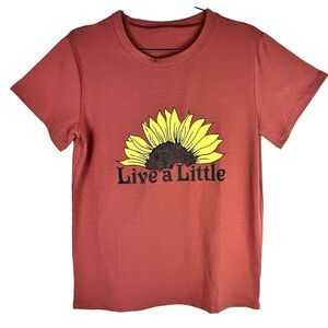 Live a Little Sunflower Graphic Tee Women's Rust Medium Shirt Summertime